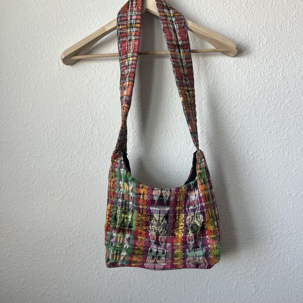 Embroidered Floral Plaid Patchwork Crossbody Hobo… - image 4